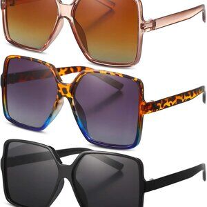 3 Pairs Oversized Square Sunglasses for Women Big Large Wide Vintage Shades for
